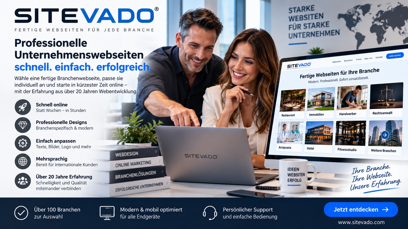 SITEVADO empfiehlt sich als schnelle Alternative zur klassischen Webagentur – professionelle Branchenwebseiten ohne lange Entwicklungszeit